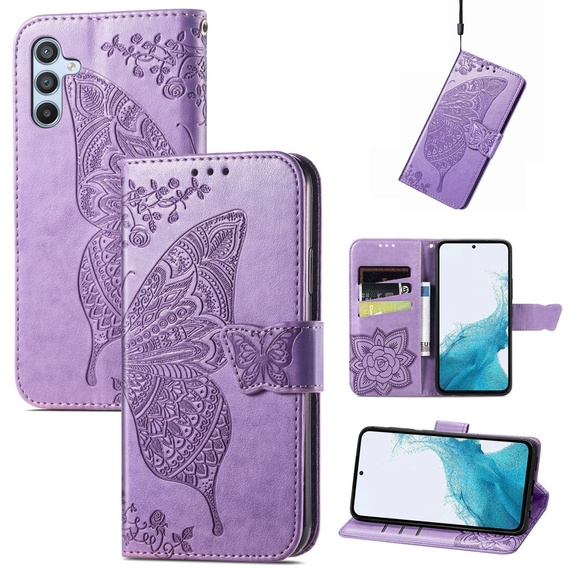 Pántos tok Samsung Galaxy A17 5G, pénztárca, pillangó, lila