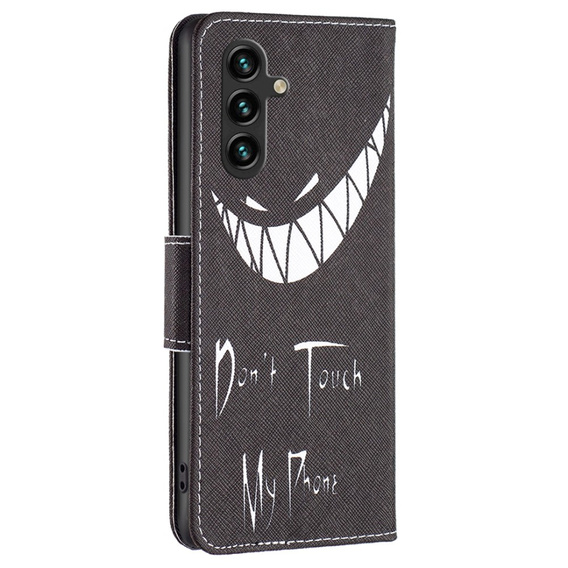 Pattintható tok a Samsung Galaxy A05s, Wallet, Don't Touch My Phone, fekete