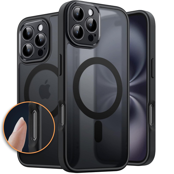 Tok iPhone 16 Pro-hoz, MagSafe, ERBORD Matt Case, fekete + képernyőüveg
