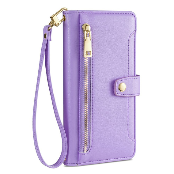 Pattintható tok a iPhone 14 Pro, Wallet Zipper Pocket, lila
