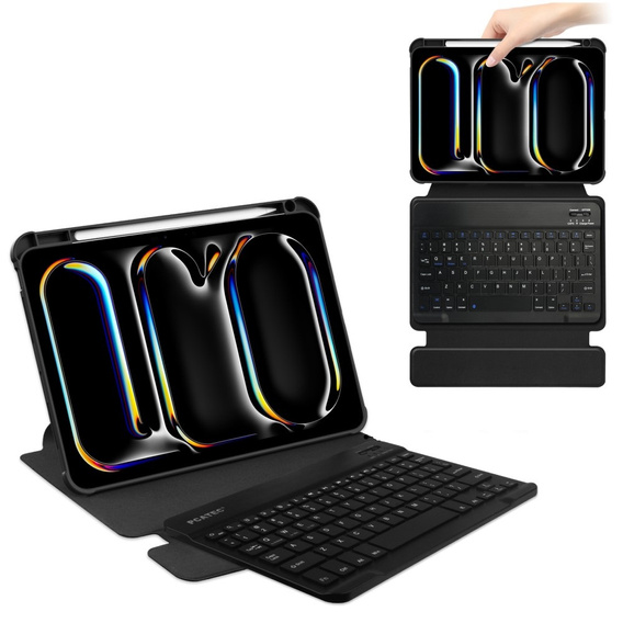 Billentyűzet tok iPad Pro 11" 2024 (5 gen.), Rotary 360° Leather, fekete