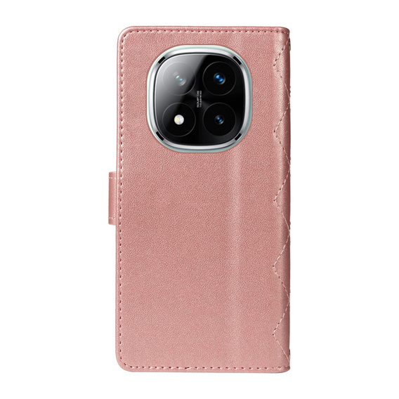 Flap tok Xiaomi Redmi Note 14 Pro 5G / Xiaomi Redmi Note 14 Pro+ 5G / Xiaomi Poco X7 5G, Rhombus Crossbody Leather, rózsaszín rose gold