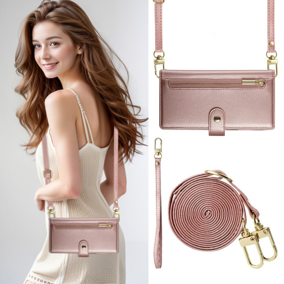 Pattintható tok a Xiaomi Redmi Note 14 Pro 5G / Poco X7 5G, Wallet Zipper Pocket, rózsaszín