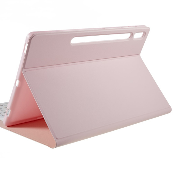 Tok + billentyűzet Galaxy Tab S7+ Plus / S8+ Plus /S7 FE T730 T733, Pen Slot, rózsaszín rose gold