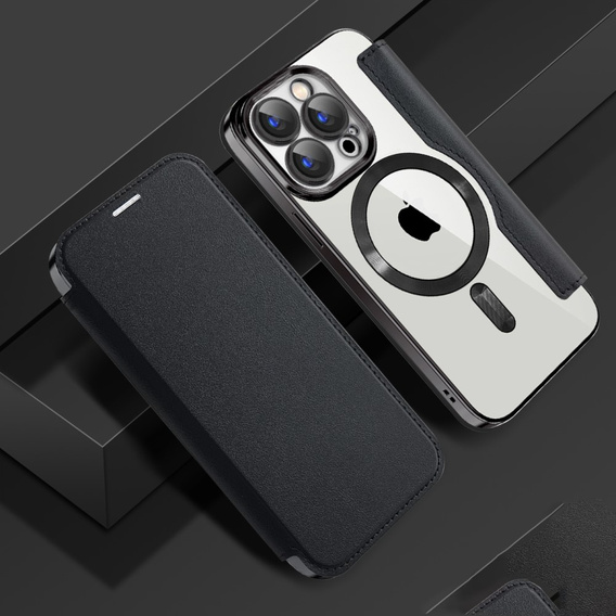Pattintható tok a iPhone 15 Pro Max, RFID Wallet MagSafe CamShield, fekete