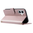 Flap tok iPhone 16, Rhombus Crossbody Leather, rózsaszín rose gold
