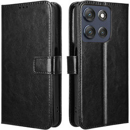 Pattintható tok a Motorola Moto G86 5G, Crazy Horse Wallet, fekete