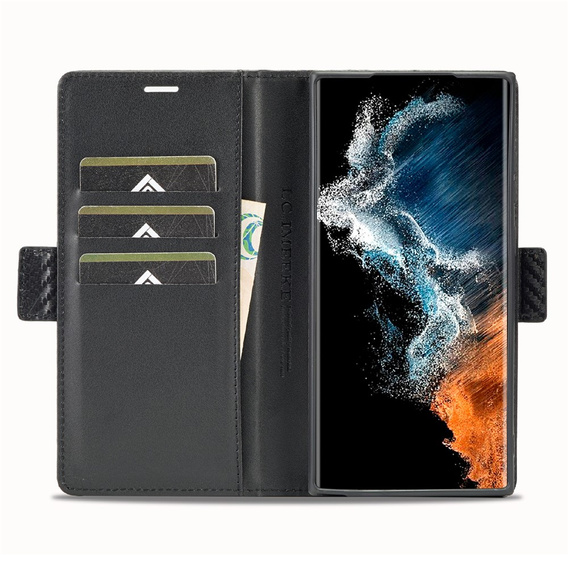 LC.IMEEKE Karbon flip tok Samsung Galaxy S26 Ultra készülékhez, fekete