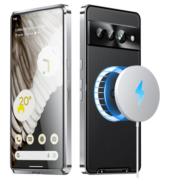 Kameravédő tok Google Pixel 8 Pro, CamShield MagSafe, átlátszó / ezüst