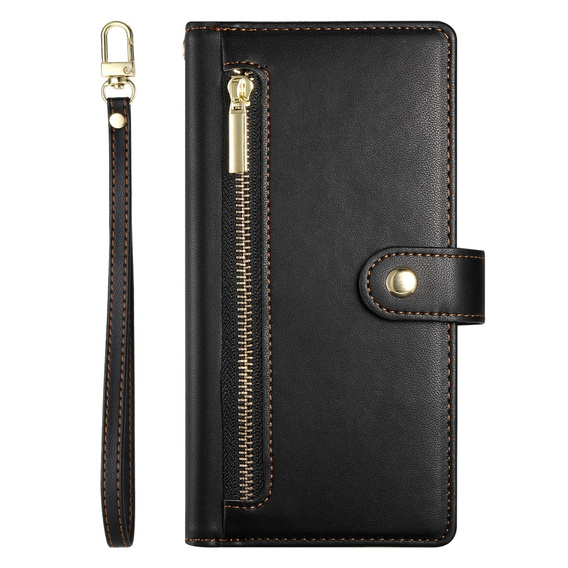 Pattintható tok a Oppo Reno 13F 5G, Wallet Zipper Pocket, fekete