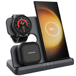 3 az 1-ben vezeték nélküli indukciós gyorstöltő QI Samsung S25 S24 S23 Galaxy Watch Buds állomás, fekete