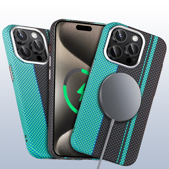 Tok iPhone 15 Pro Max, Carbon Fiber MagSafe, fekete / kék