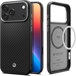 Spigen Enzo Aramid MagSafe tok iPhone 17 Pro Max készülékhez, szénfekete / ezüst