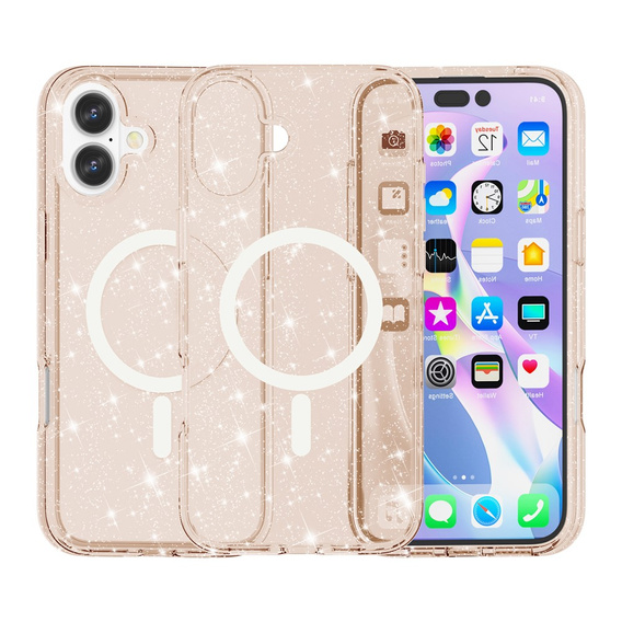 Tok iPhone 17 készülékhez, MagSafe, csillogó, áttetsző arany színű