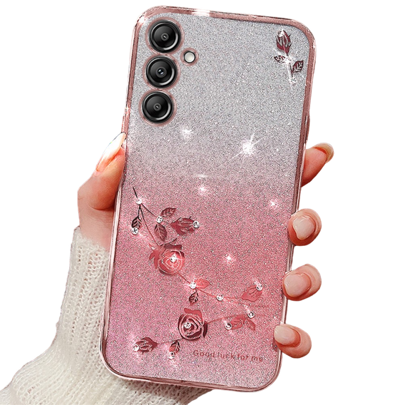 Tok Samsung Galaxy A35 5G, Glitter Flower, rózsaszín rose gold