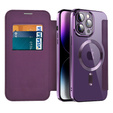 Pattintható tok a iPhone 14 Pro Max, RFID Wallet MagSafe CamShield, lila