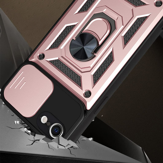 Páncélozott tok iPhone 16E, CamShield Slide, rózsaszín + edzett üveg 9H