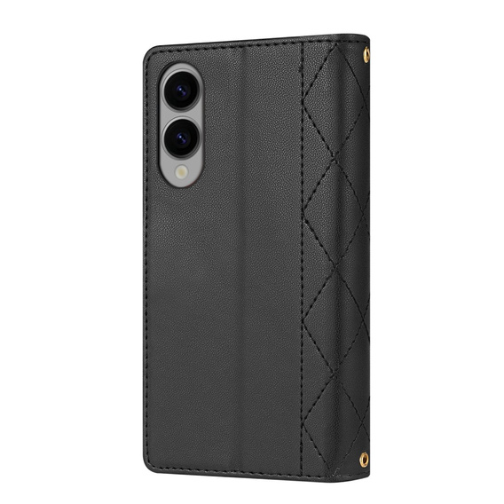 Flap tok Samsung Galaxy S25 Edge, Rhombus Crossbody Leather, fekete