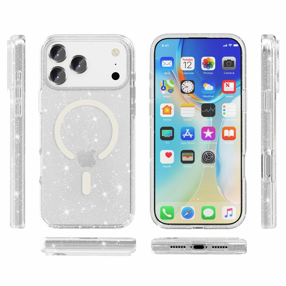 Tok iPhone 17 Pro Max készülékhez, MagSafe, csillogó - átlátszó