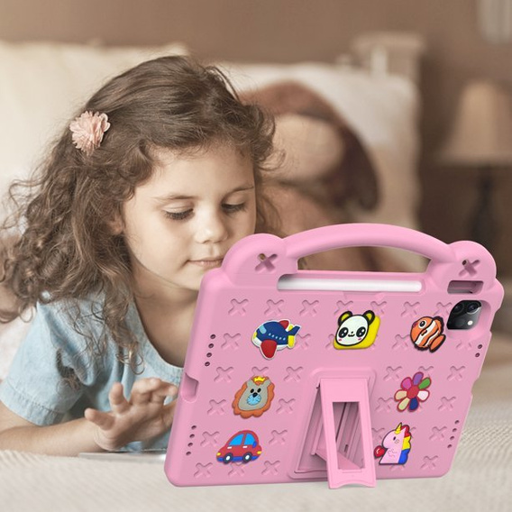 Gyermek tok iPad Air 10.9" 2022/2020 (5/4 gen.) / Pro 11" 2022/2021/2020 (4/3/2 gen.), Cute Patterns, állvánnyal, rózsaszín