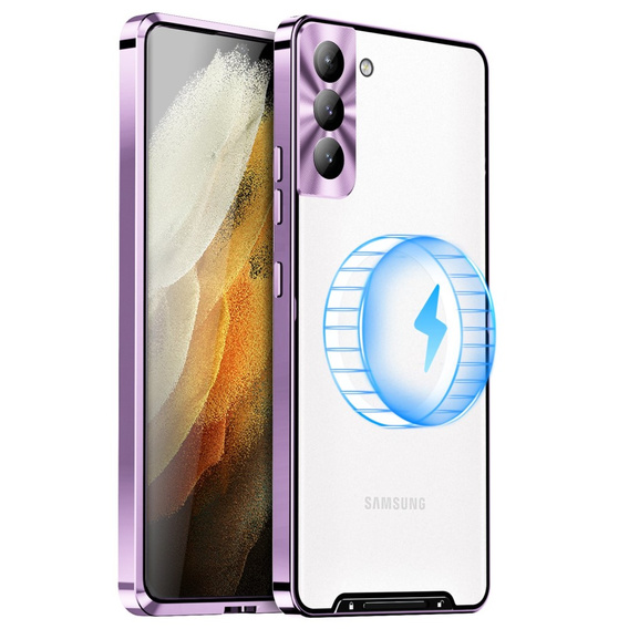 Kameravédő tok Samsung Galaxy S21 FE 5G, CamShield MagSafe, átlátszó / lila