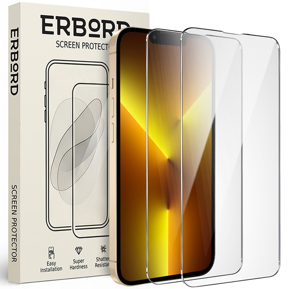 2x edzett üveg a iPhone 13/13 Pro, ERBORD 9H Hard Glass a képernyőn