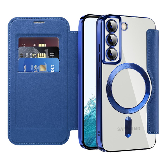 Pattintható tok a Samsung Galaxy S22 5G, RFID Wallet MagSafe CamShield, sötétkék