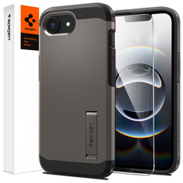 Spigen tok iPhone 16E készülékhez, Tough Armor Mag Mag MagSafe, szürke + 9H edzett üveg