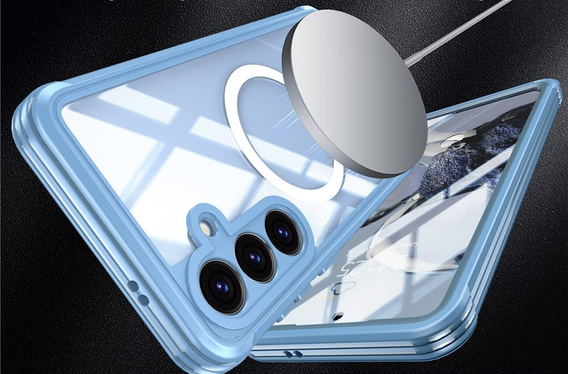 Tok Samsung Galaxy S25 FE-hoz, Shockproof, üveggel, MagSafe-hoz, kék