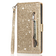 Pattintható tok a Samsung Galaxy A35 5G, Wallet Zipper Pocket Glittery, arany