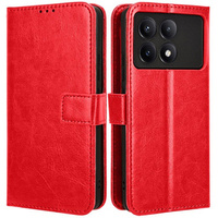 Pattintható tok a Xiaomi Poco F6 Pro, Crazy Horse Wallet, piros