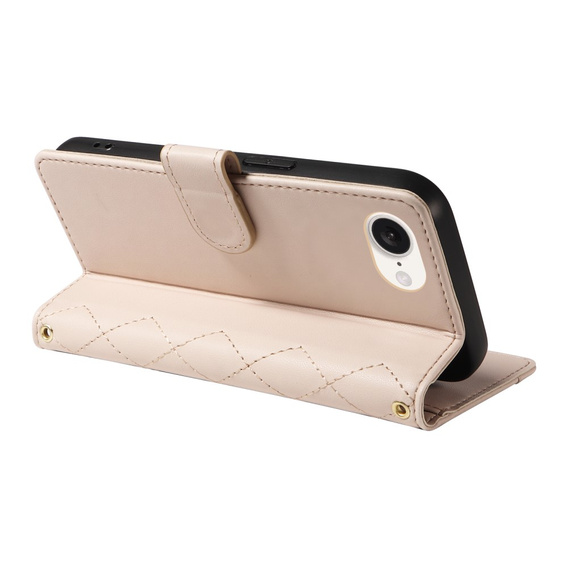 Flap tok iPhone 16E, Rhombus Crossbody Leather, bézs színű