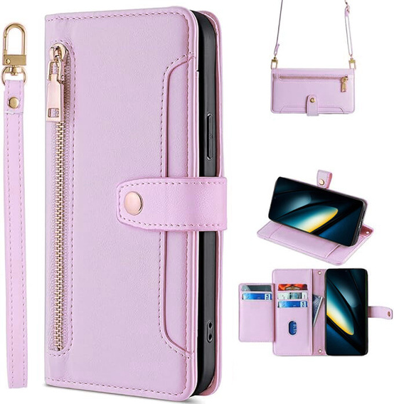 Pattintható tok a Xiaomi Poco F6 Pro, Wallet Zipper Pocket, lila
