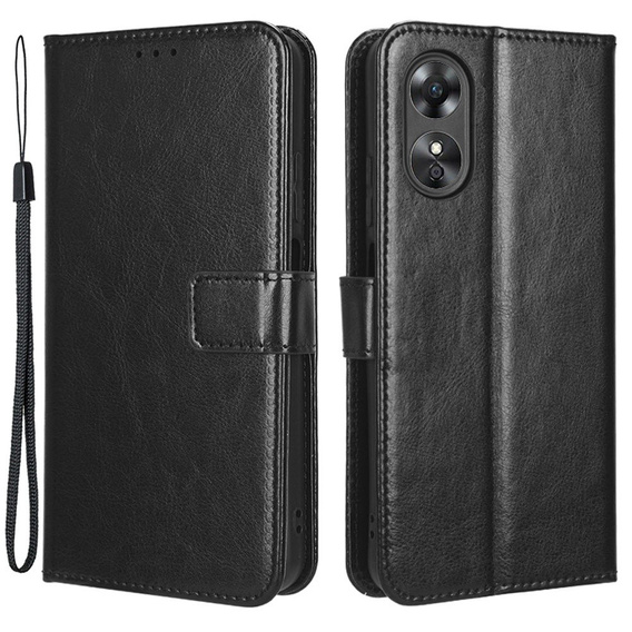 Pattintható tok a Oppo A17, Crazy Horse Wallet, fekete