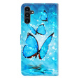Pattintható tok a Samsung Galaxy A14 4G/5G, Wallet Butterfly, kék