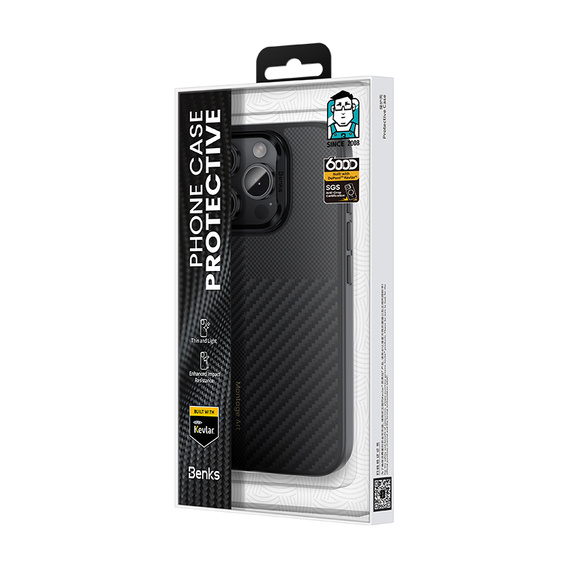 BENKS Kevlar tok iPhone 16 Pro Max, MagSafe, Carbon Fiber, fekete