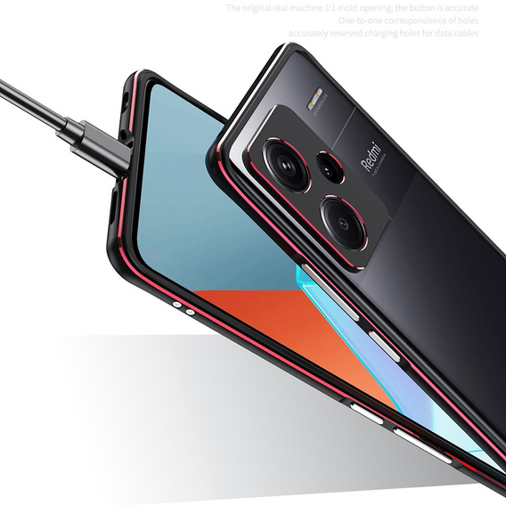 Tok Xiaomi Redmi Note 13 Pro+, Armor Bumper, lencsevédővel, fekete / piros