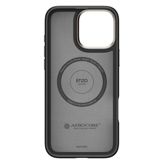 Spigen tok iPhone 16 Pro készülékhez, Enzo Aramid MagSafe, carbon fekete + 9H edzett üveg