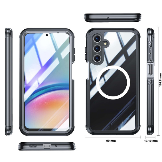 Tok Samsung Galaxy A16-hoz, Shockproof, üveggel, MagSafe-hoz, fekete