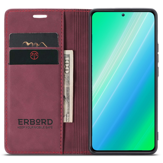 Telefontok a Samsung Galaxy A54, ERBORD Vintage, pénztárca patenttal, piros