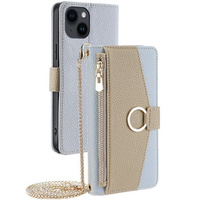 Flip tok iPhone 14, Wallet Zipper Pocket, tükörrel, kék