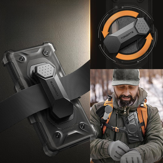 Páncélozott tok Samsung Galaxy S24 Ultra, TONGATE MECH sorozat gyűrűvel, fekete