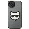 Karl Lagerfeld Telefontok a iPhone 14 Plus, Saffiano Choupette Head Patch, ezüst