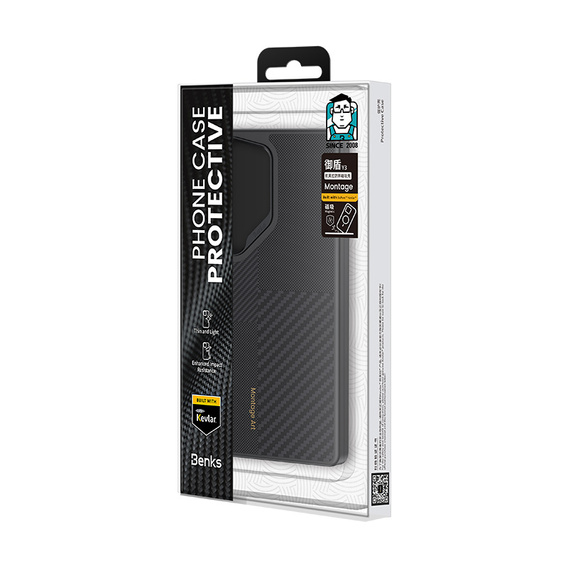 BENKS Kevlar tok Samsung Galaxy S25 Ultra, MagSafe, Carbon Fiber, fekete