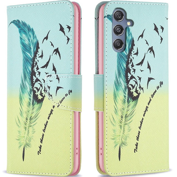 Pattintható tok a Samsung Galaxy M34, Wallet, feather, kék