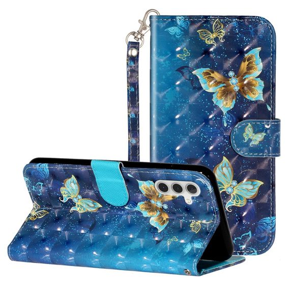 Pattintható tok a Samsung Galaxy A35 5G, Wallet, Butterflies kék