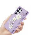 Tok Samsung Galaxy S24 Ultra, Leather Flower Card Slot, lila