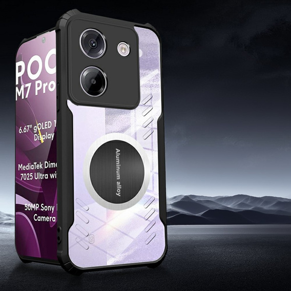 Tok Xiaomi Poco M7 Pro 5G, mágneses lemezzel, átlátszó / fekete