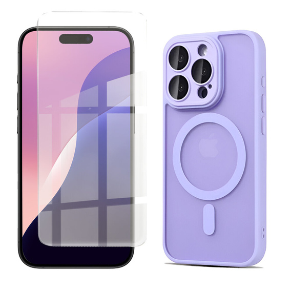 Tok iPhone 16 Pro-hoz, MagSafe, ERBORD Matt Case, lila + képernyőüveg