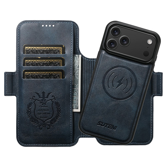 2 az 1-ben flip tok iPhone 17 Pro-hoz, SUTENI, MagSafe, kék